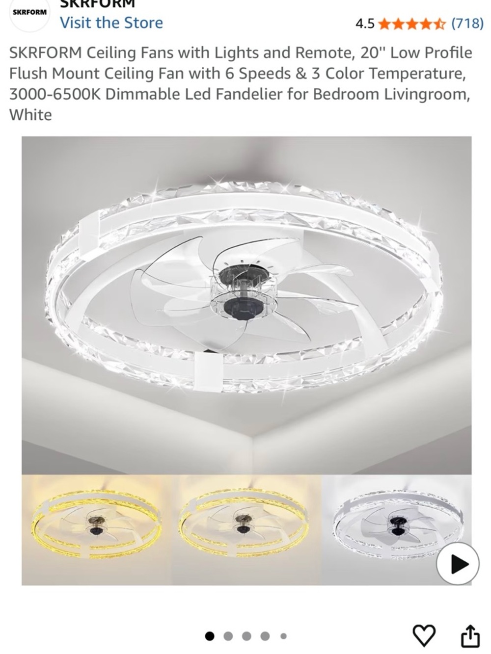 Modern LED Crystal Ceiling Fan Light — White